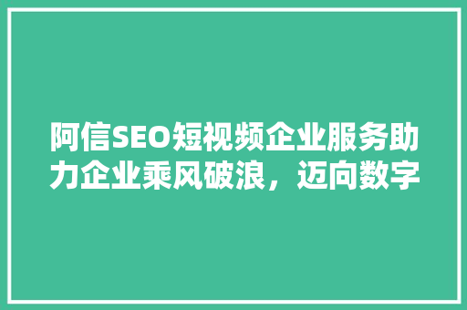 阿信SEO短视频企业服务助力企业乘风破浪，迈向数字营销新高度 网站建设公司