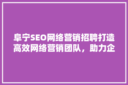 阜宁SEO网络营销招聘打造高效网络营销团队，助力企业腾飞 SEO关键词