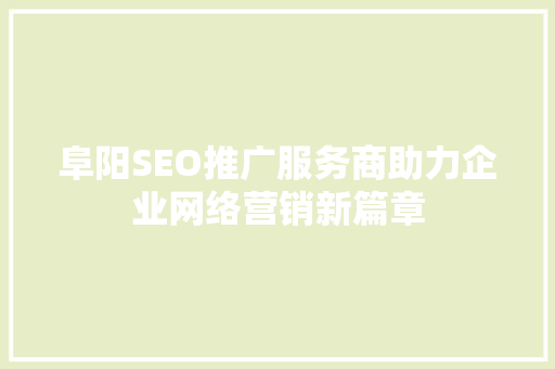 阜阳SEO推广服务商助力企业网络营销新篇章 神马SEO