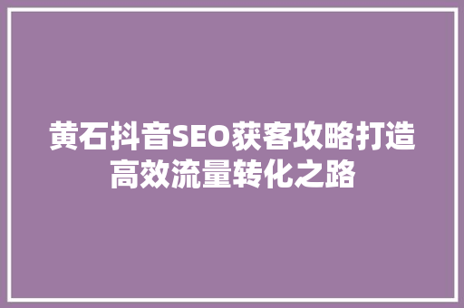 黄石抖音SEO获客攻略打造高效流量转化之路 SEO关键词