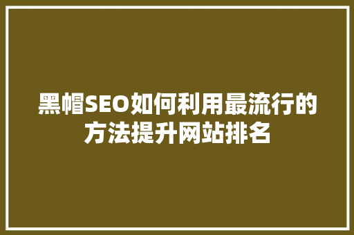 黑帽SEO如何利用最流行的方法提升网站排名 搜狗SEO