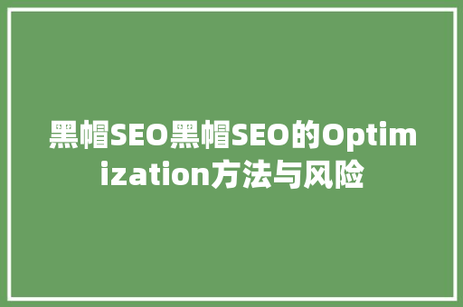 黑帽SEO黑帽SEO的Optimization方法与风险 搜狗SEO