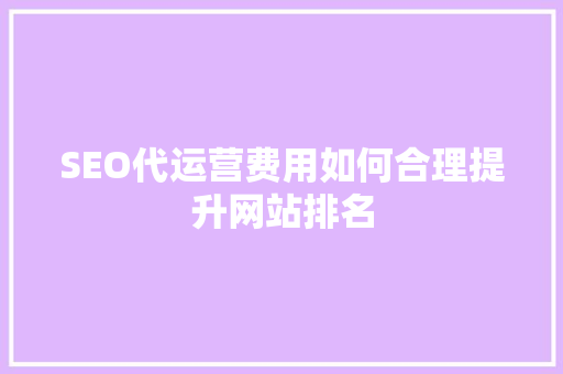 SEO代运营费用如何合理提升网站排名 百度SEO