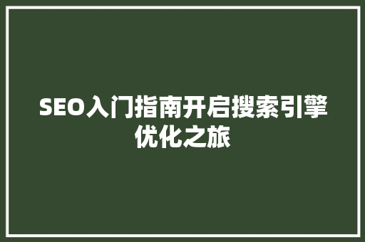 SEO入门指南开启搜索引擎优化之旅 必应SEO
