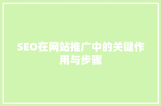 SEO在网站推广中的关键作用与步骤 SEO关键词