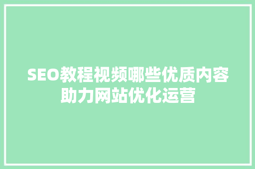 SEO教程视频哪些优质内容助力网站优化运营 必应SEO