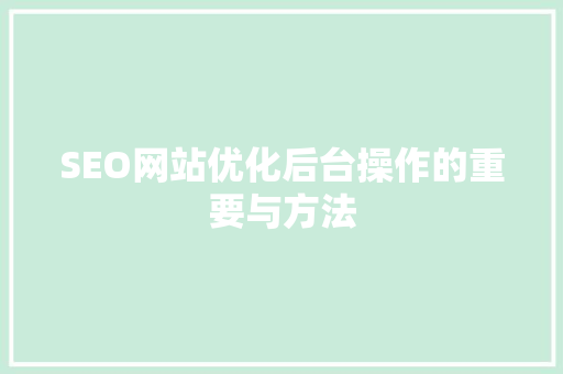 SEO网站优化后台操作的重要与方法 神马SEO