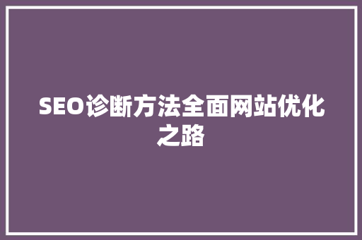 SEO诊断方法全面网站优化之路