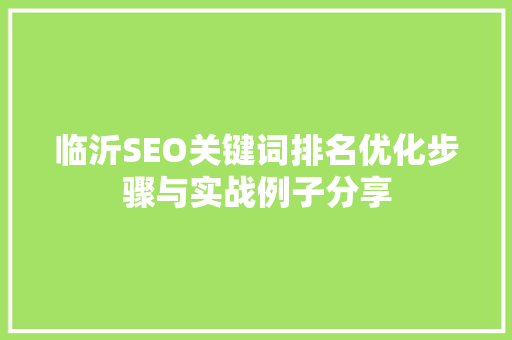 临沂SEO关键词排名优化步骤与实战例子分享 网站建设公司