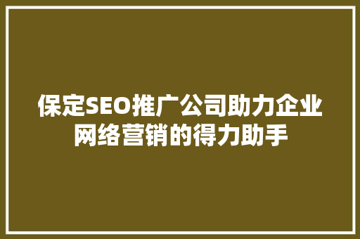 保定SEO推广公司助力企业网络营销的得力助手