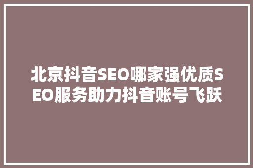 北京抖音SEO哪家强优质SEO服务助力抖音账号飞跃 必应SEO
