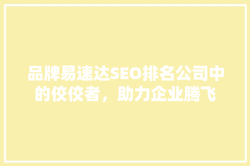 品牌易速达SEO排名公司中的佼佼者，助力企业腾飞 必应SEO