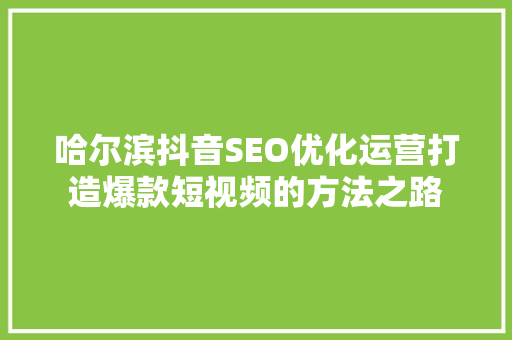 哈尔滨抖音SEO优化运营打造爆款短视频的方法之路