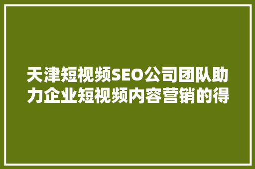 天津短视频SEO公司团队助力企业短视频内容营销的得力助手 百度SEO