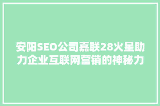 安阳SEO公司嘉联28火星助力企业互联网营销的神秘力量 网站建设公司