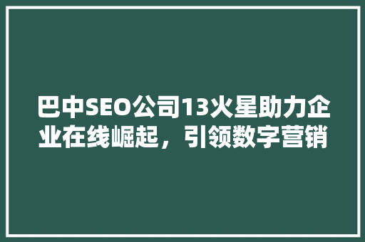 巴中SEO公司13火星助力企业在线崛起，引领数字营销新潮流 网站建设公司