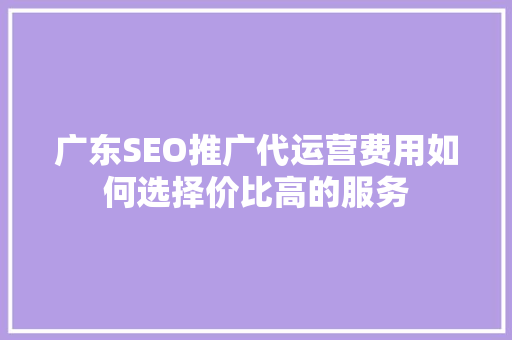 广东SEO推广代运营费用如何选择价比高的服务 SEO关键词