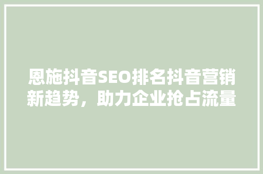 恩施抖音SEO排名抖音营销新趋势，助力企业抢占流量高地 网站建设公司
