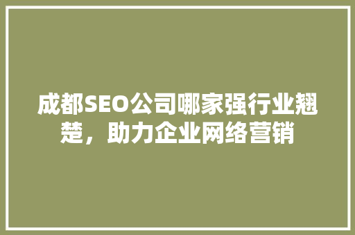 成都SEO公司哪家强行业翘楚，助力企业网络营销 神马SEO