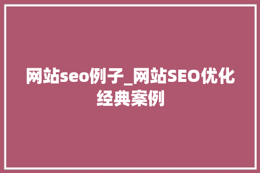 网站seo例子_网站SEO优化经典案例 网站seo例子_网站SEO优化经典案例 SEO关键词