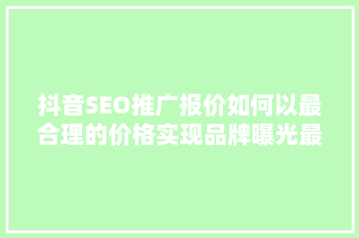 抖音SEO推广报价如何以最合理的价格实现品牌曝光最大化