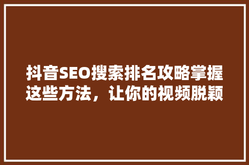抖音SEO搜索排名攻略掌握这些方法，让你的视频脱颖而出 网站建设公司