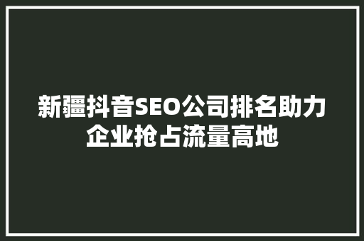 新疆抖音SEO公司排名助力企业抢占流量高地 必应SEO