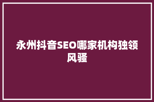 永州抖音SEO哪家机构独领风骚 SEO关键词