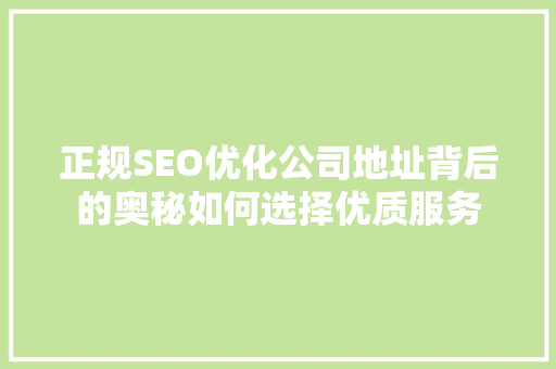 正规SEO优化公司地址背后的奥秘如何选择优质服务 神马SEO