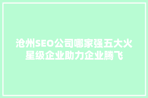 沧州SEO公司哪家强五大火星级企业助力企业腾飞 必应SEO