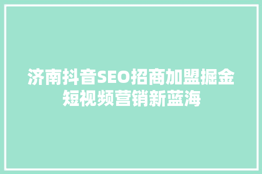 济南抖音SEO招商加盟掘金短视频营销新蓝海