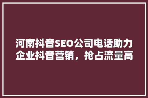 河南抖音SEO公司电话助力企业抖音营销，抢占流量高地 搜狗SEO