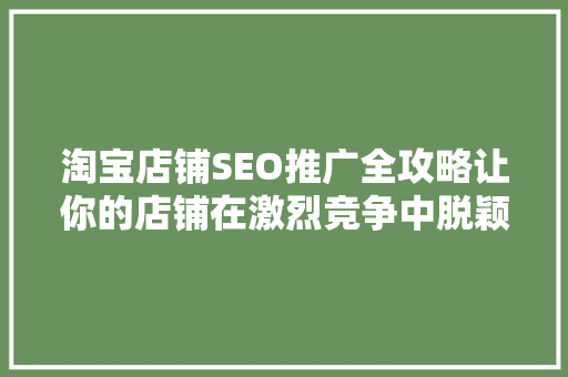 淘宝店铺SEO推广全攻略让你的店铺在激烈竞争中脱颖而出 SEO关键词