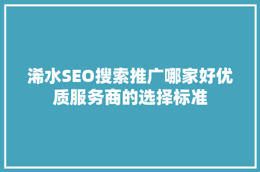浠水SEO搜索推广哪家好优质服务商的选择标准 百度SEO
