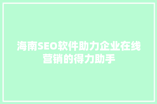 海南SEO软件助力企业在线营销的得力助手 网站建设公司