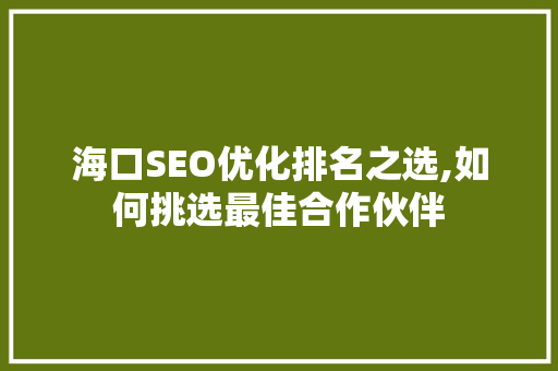 海口SEO优化排名之选,如何挑选最佳合作伙伴 必应SEO