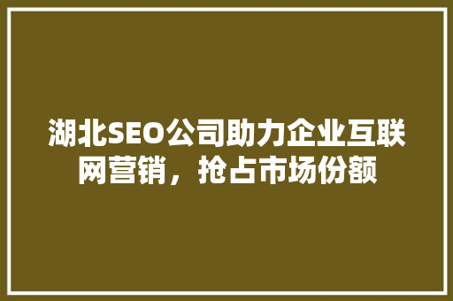 湖北SEO公司助力企业互联网营销，抢占市场份额 百度SEO