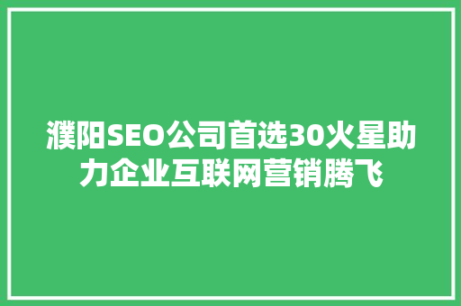 濮阳SEO公司首选30火星助力企业互联网营销腾飞 百度SEO