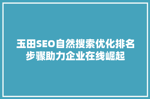 玉田SEO自然搜索优化排名步骤助力企业在线崛起 神马SEO