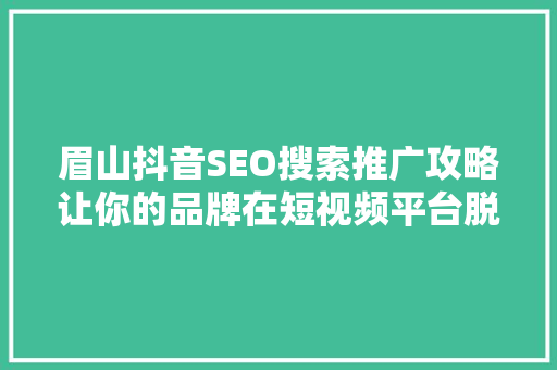 眉山抖音SEO搜索推广攻略让你的品牌在短视频平台脱颖而出 神马SEO