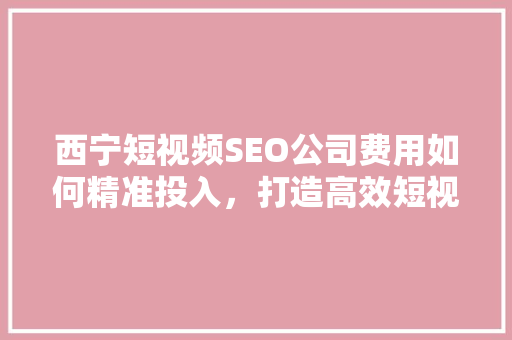 西宁短视频SEO公司费用如何精准投入，打造高效短视频营销步骤 搜狗SEO