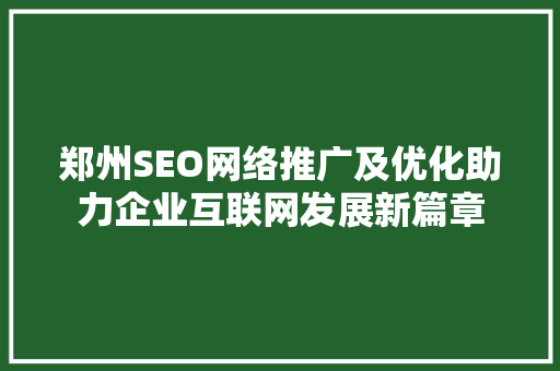 郑州SEO网络推广及优化助力企业互联网发展新篇章 必应SEO