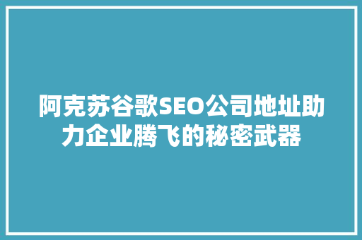 阿克苏谷歌SEO公司地址助力企业腾飞的秘密武器
