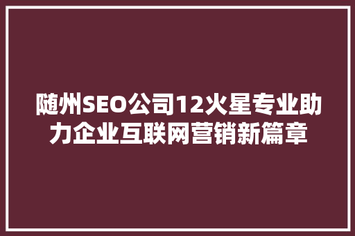随州SEO公司12火星专业助力企业互联网营销新篇章 搜狗SEO