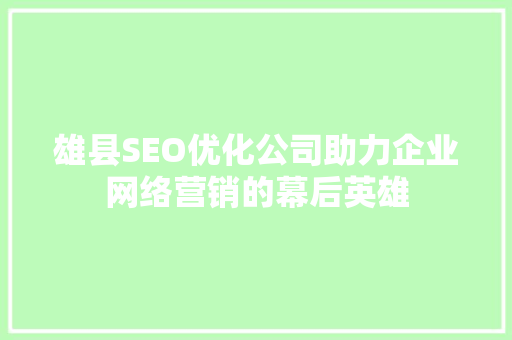 雄县SEO优化公司助力企业网络营销的幕后英雄 网站建设公司