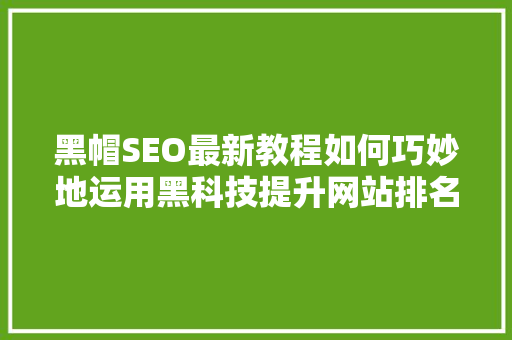 黑帽SEO最新教程如何巧妙地运用黑科技提升网站排名 百度SEO