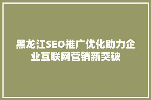 黑龙江SEO推广优化助力企业互联网营销新突破 百度SEO