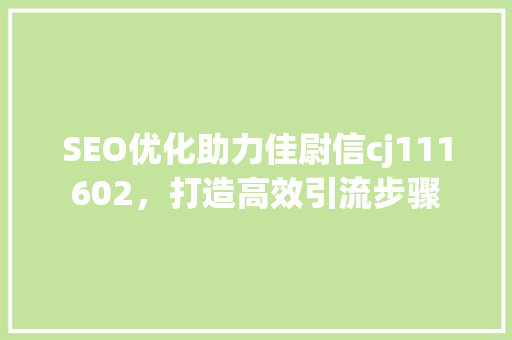 SEO优化助力佳尉信cj111602，打造高效引流步骤 百度SEO