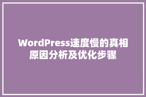 WordPress速度慢的真相原因分析及优化步骤