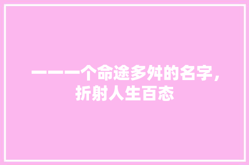 一一一个命途多舛的名字，折射人生百态